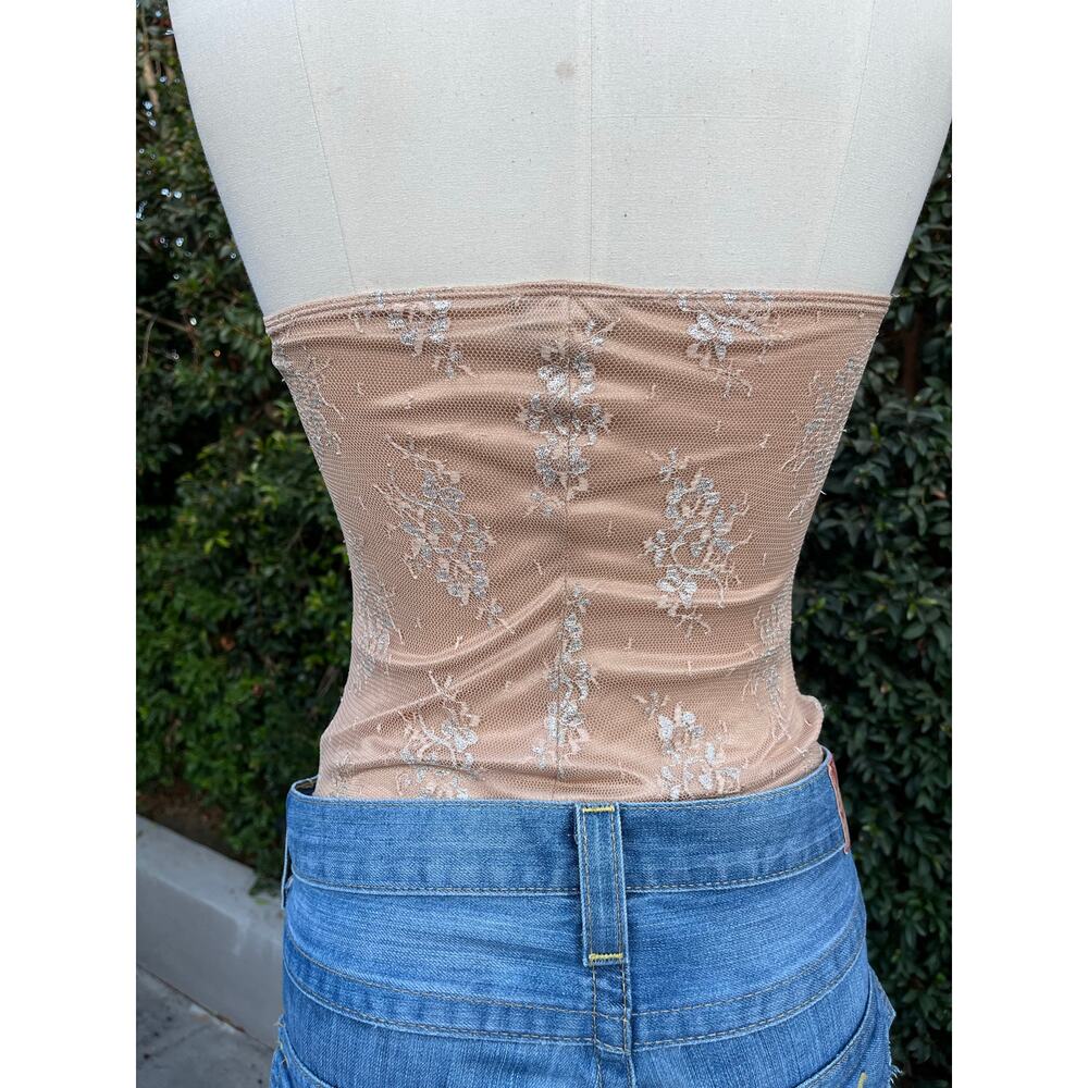 Y2K Hourglass Nude Brown Gold Lace Strapless Corset Small - Picture 3 of 12